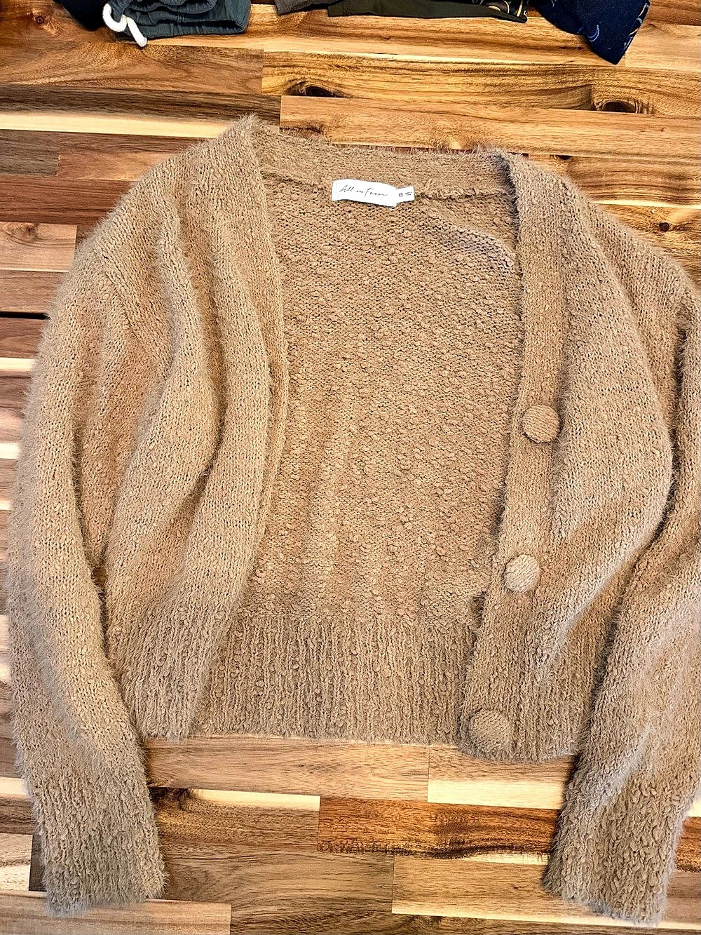 All in Favor Fuzzy Button Cardigan in Brown Size XS
